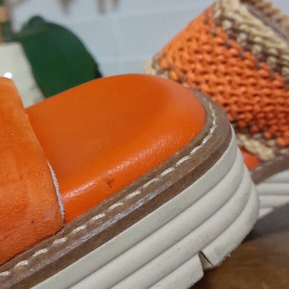 SOLD🟠🟠🟠🟠🟠🟠Softwaves Becka Orange Cream Platform Chunky Heel Sandals 8 - Picture 5 of 11